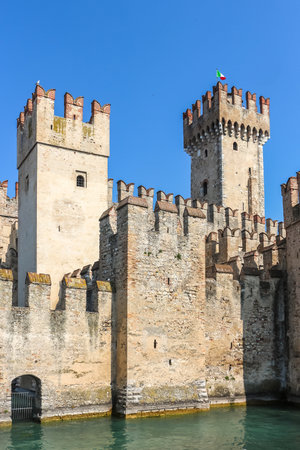 Sirmione, Italy - Circa September 2018. Beautiful view of Scaligero Castle in sunny day.のeditorial素材