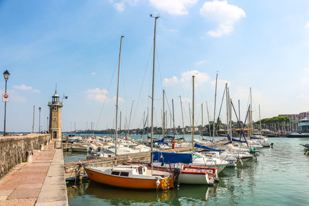 Desenzano del Garda, Italy - Circa September 2018. Sunny day in small town Desenzano, located on Garda lake.のeditorial素材
