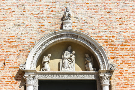Pordenone, Italy - Circa August 2018. Beautiful architecture of catholic church (Chiesa del Cristo) in Pordenone.のeditorial素材