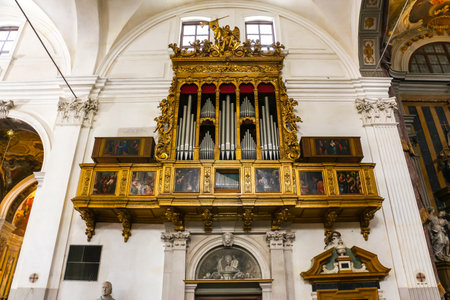 Udine, Italy - Circa August 2018. Interiors of catholic church (Cathedral of Santa Maria Annunziata) in Udine.のeditorial素材