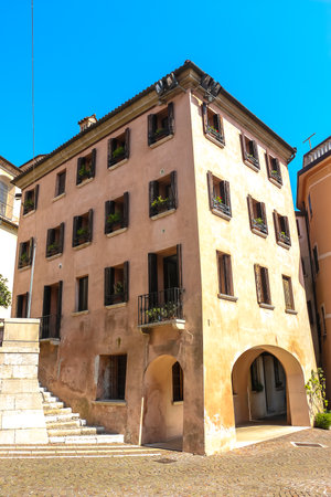 Pordenone, Italy - Circa August 2018. Beautiful streets of Pordenone in sunny day.のeditorial素材