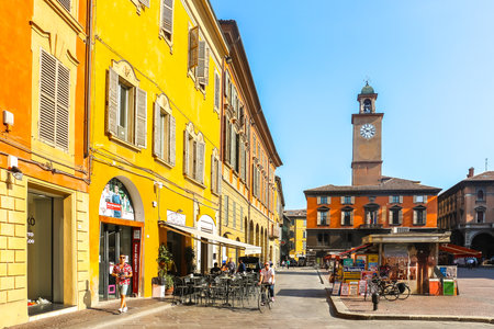 Reggio Emilia, Italy - Circa September 2018. Beautiful architecture of Reggio Emilia city center.のeditorial素材