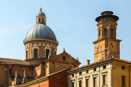 Reggio Emilia, Italy - Circa September 2018. Beautiful architecture of Reggio Emilia city center.のeditorial素材