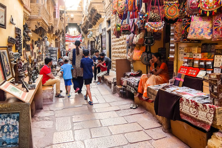 Jaisalmer, India - Circa March, 2018. Street shop in Jaisalmer fort.のeditorial素材