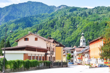 Pontebba, Italy - Circa August 2017. View of the streets of Pontebba, small town near the austrian-italian border.のeditorial素材