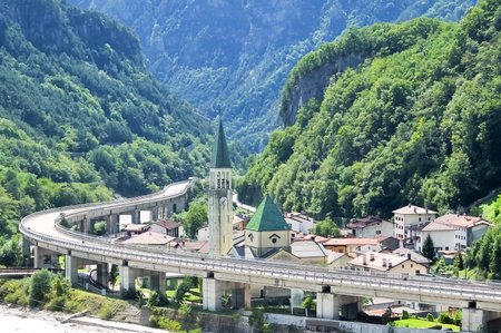 Dogna, Italy - Circa August 2017. View of the small village Dogna in italian mountains.のeditorial素材