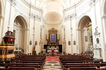 Tarquinia, Italy - Circa September 2017. Interiors of catholic church (Chiesa di Santa Maria Addolorata). XVIII century.のeditorial素材