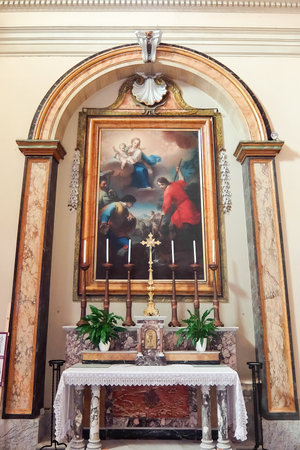 Tarquinia, Italy - Circa September 2017. Interiors of catholic church (Chiesa del Suffragio). XVIII century.のeditorial素材