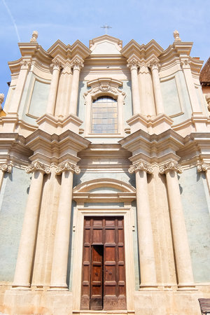 Tarquinia, Italy - Circa September 2017. Sunny day in Tarquinia. Beautiful view of catholic church (Chiesa del Suffragio). XVIII century.のeditorial素材