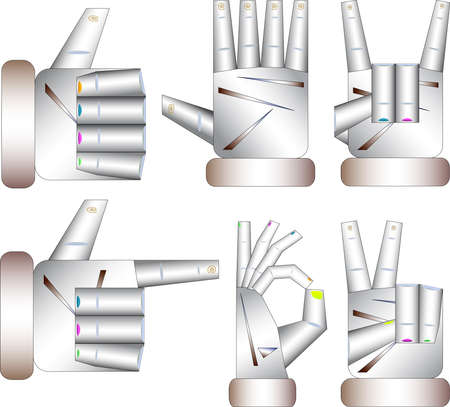 Various gestures of hands isolated on a white background. Vector illustration in different situations.のイラスト素材