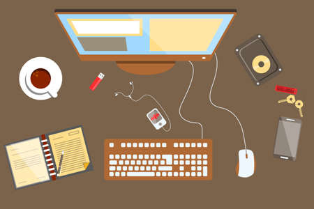 Concept of flat Workplace desing with isolated objectsの写真素材