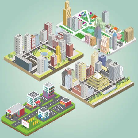 Colleciton of Isometric city set vector for ideasのイラスト素材