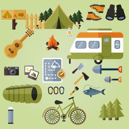 Collection of Camping elements and camping equipment  vectorのイラスト素材