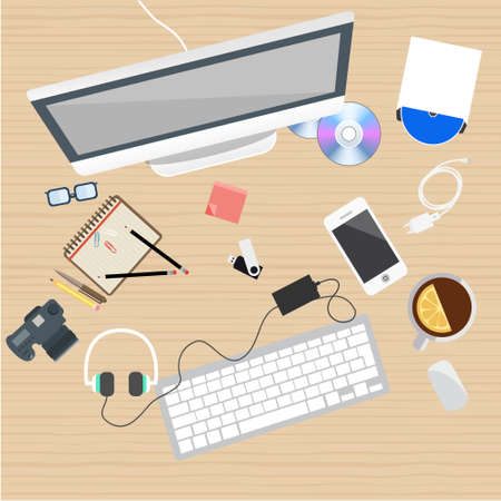 Concept of flat Workplace desing with isolated objectsのイラスト素材