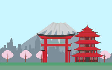 Concept of Japan with mountains with isolated objectsのイラスト素材
