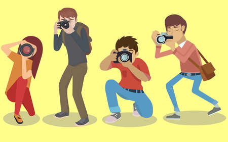 Colletion of four isolated Photographer characters vectorのイラスト素材