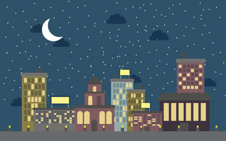 Concept of Cute Night city with isolated objectsのイラスト素材