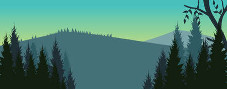 Concept of trendy Forest mountains landscape bannerのイラスト素材