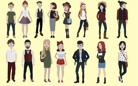Collection of fashion teenagers in different styles clothesのイラスト素材