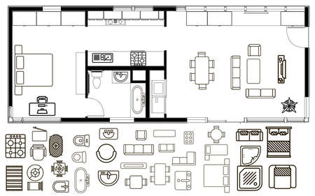 Concept of Architecture plan with furniture in top viewのイラスト素材