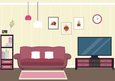 Cute room interior with isolated objects vectorのイラスト素材