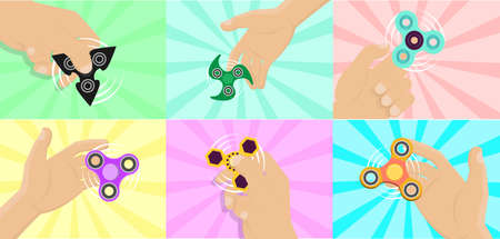 Hands playing with isolated trendy spinners vectorのイラスト素材