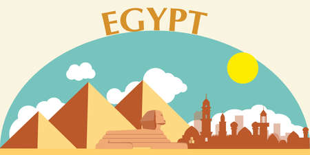 Egyptian pyramids banner in desert with blue skyのイラスト素材