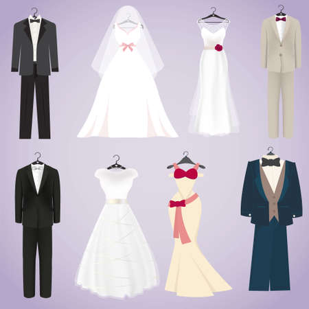 Isolated Wedding dresses and costumes in cute styleのイラスト素材