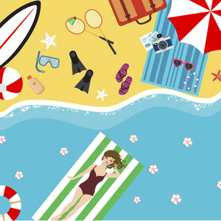 Summer Beach weekend with isolated elements vectorのイラスト素材