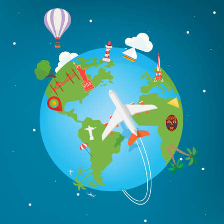 Travel Around the World earth with isolated elements vectorのイラスト素材