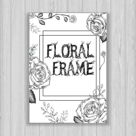 Floral frame with white roses brochure in trendy styleのイラスト素材
