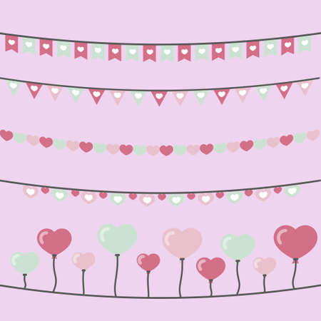 Cute garlands with hearts on pink backgroundの写真素材