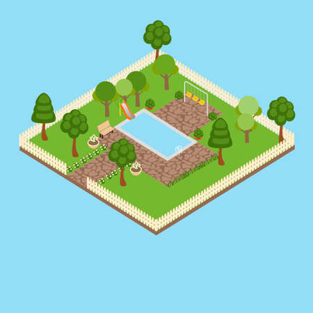 Isometric isolated pool in garden with trees vectorの写真素材