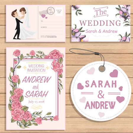 Collecton of isolated cute wedding Invitation Cardsのイラスト素材