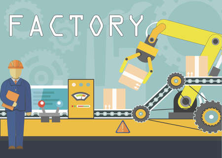 Automatic Factory System concept with man who configurate machineのイラスト素材