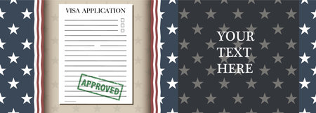 Visa Application Banner concept with paper and stamp