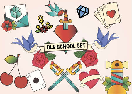 Colletion of isolated old school tattoos vectorの写真素材