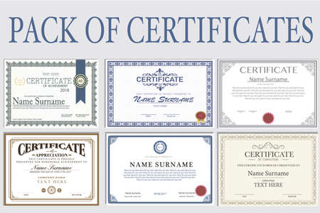 Collection of isolated Certificates in different styles の写真素材