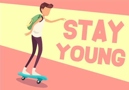 Concept of isolated Young man on skateboard stay youngのイラスト素材