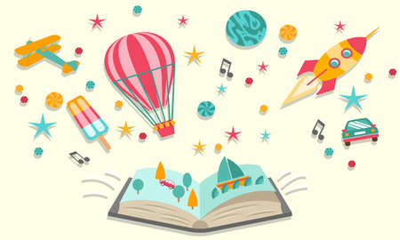 Concept of Open book dreams with abstract elementsのイラスト素材