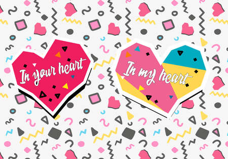 Concept of Hand Drawn Memphis colourful heartsの写真素材