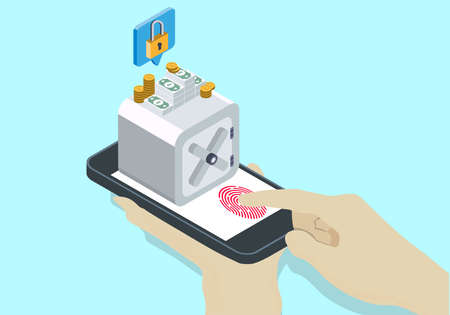 Isometric online bank security with finger and touch idの写真素材