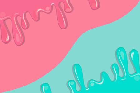 Sweet drips of liquid ice cream versus in two colors over pink and turquoise colorsの写真素材