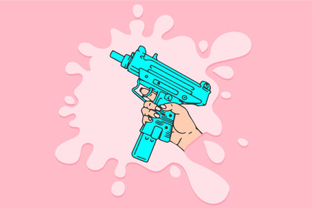 Woman power splash vector illustration with tec-9