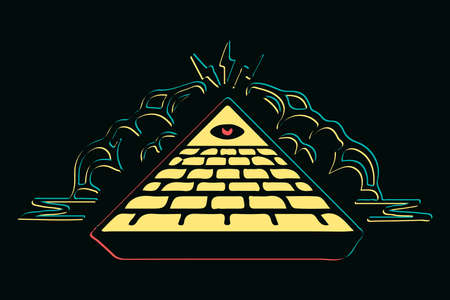 Colorful masons pyramid with red eye vector illustration, Eye of Providence.のイラスト素材