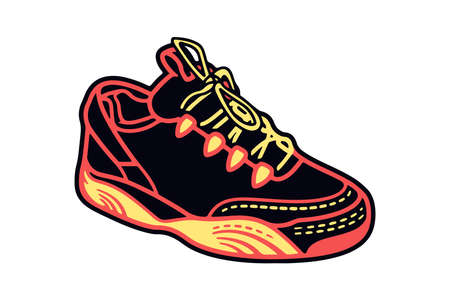 Creative colorful illustration of sneakers running on isolated white backgroundのイラスト素材