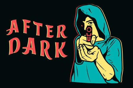 After Dark aiming with pistol in front view isolated vector illustrationのイラスト素材