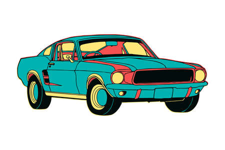 Hand Drawn colourful isolated muscle car in cartoon styleのイラスト素材