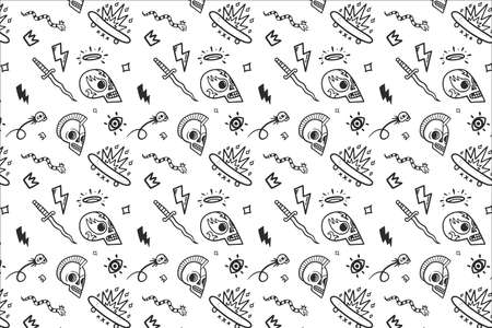 vector old school tattoos pattern on white backgroundのイラスト素材