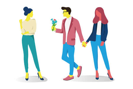 Couple relationships loving man and woman on isolated white backgroundのイラスト素材